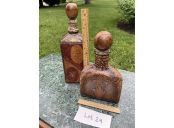 Two Vintage Italian Leather-covered Bottles (Lot 24)