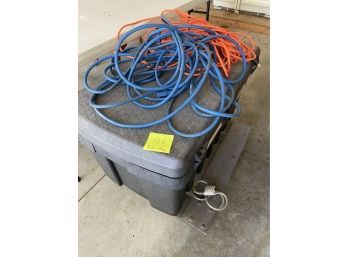Large Plastic Tool Box & Furniture Dolly & Extension Cords (111)