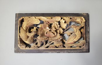 Antique Chinese Heavily Carved Panel With Bird