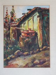 Old Rustic Cabin Watercolor Painting Signed Hill