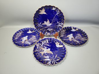 Antique Spode Gilt Bird Plates In Orientalist Japan Manner