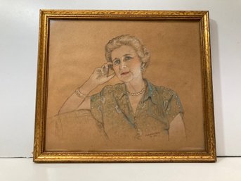 1952 Pastel Drawing Lady Portrait