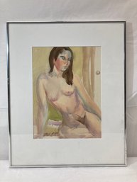 20th Century Watercolor Nude Lady Portrait