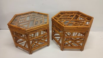 Vintage Bamboo Octagonal End Tables