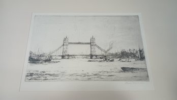 Etching Of The Brooklyn Bridge Signed Fred Newman(?)