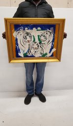 Framed Ceramic Tiles Of Tigers Vintage