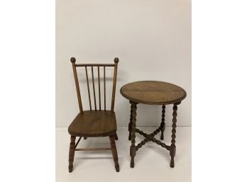 Antique Child's Table, And Chair