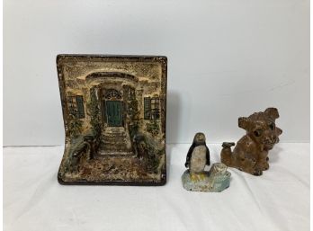 Vintage Cast-iron Bookend, And Animals
