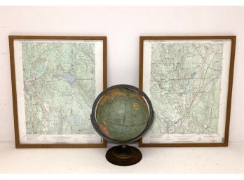 Vintage Standard Globe, Rhode Island & Connecticut Geological Survey Maps