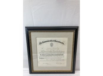 Massachusetts Commonwealth World War 1 Era Honoree Certificate