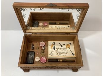 Vintage Vanity Dresser Box With Misc Contents