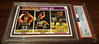 Topps 1981:  Celtics Team Leaders Card - Larry Bird & Nate Archibald {PSA 8 'NM/MT'}