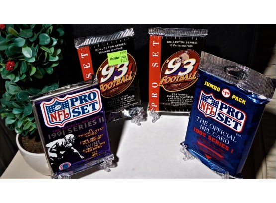 1991,'92 &'93 NFL Pro Set Packs:  Factory Sealed In Mint Condition! (4-Pack Lot)