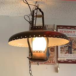 Vintage Mid Century Copper Bronze Saucer Light Fixture, Hanging Light, New