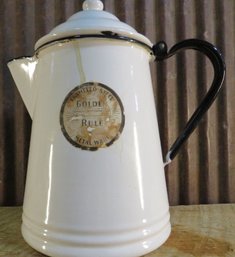 Vintage Enamelware Coffee Pot, No Guts, Golden Rule Sticker