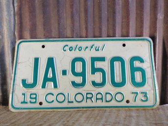 1973 Colorful Colorado License Plate, Green & White, JA-9506
