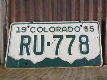 1965 Colorado License Plate, Green & White, RU-778