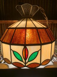 Vintage Underwriters, Stained Slag Glass, Tiffany Style Hanging Leaf Lamp, T & W