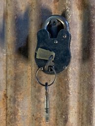 Vintage Cast Iron Lock & Key, Maker Not Visible, Pre 1900
