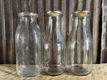 Vintage Glass Milk/Dairy Bottles, QTY 3
