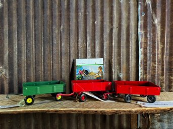 Vintage ERTL Harvest Wagons, John Deere & International, 1:32 Scale, Pressed Steel, QTY 3