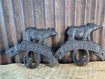 Cast Iron Coat Hanger, 'Welcome' With Bear, Cabin Decor, NWOT (2)
