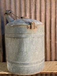 Vintage Galvanized Metal Gas Can, Wood Handle