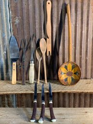 Kitchen Utensils, Wood, Bone Handled Knives, & More, QTY 10