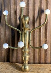 Vintage Brass Hat Hanger, Porcelain Knobs