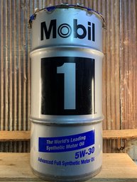 Vintage Mobil-1 5W-30 Oil Can, 16 Gallon Drum, Empty