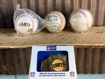 Vintage Collectible Signed Baseballs & Giants Belt Buckle