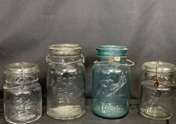 Vintage Ball Ideal & Foster Seal Fast Jars (QTY 4) With Wire Bail Seals
