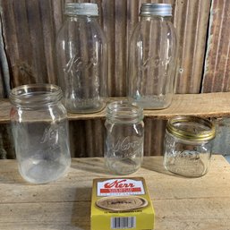 Vintage Kerr Self Sealing Jars, Zinc & Metal Lids, QTY 5 Jars