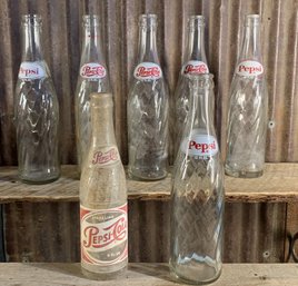 Vintage Pepsi Soda Bottles, Glass, QTY 7