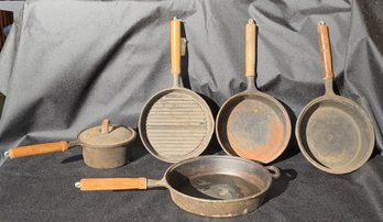 Vintage Cast Iron Pans With Wood Handles