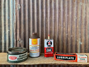 Vintage Collectible Tins, Du-Pont, Shell, Household Oil, & Lubriplate, (4)