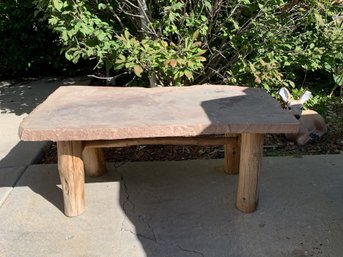 Flag Stone Table / Bench, Heavy Rock Table With Wood Legs