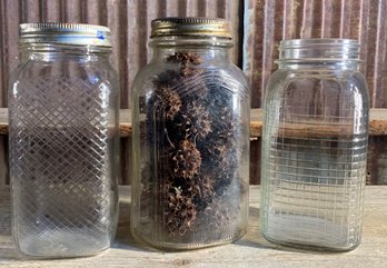 Vintage Canning Jars, Glass Jars, QTY 3
