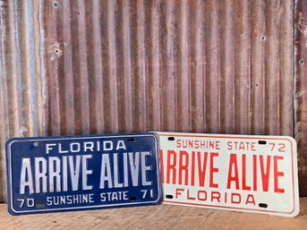 Vintage 1970's Florida License Plates, Arrive Alive, (2)