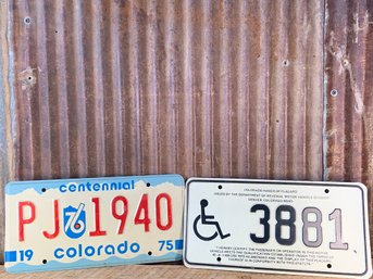 Vintage 1975 Colorado License Plates, Centennial & Handicap (2)