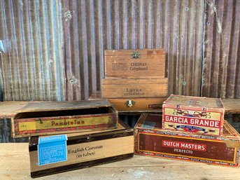 Vintage Collectible Cigar Boxes, Hard Cardboard & Wood Boxes (7)