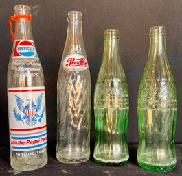 Vintage Pepsi & Coca-Cola Glass Bottles, Empty (4)
