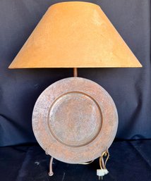 Vintage Table Lamp With Detailed Copper Tray, Tested & Working