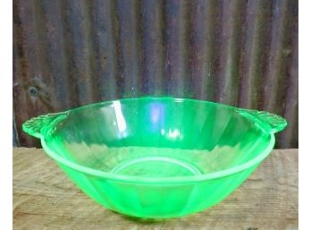 Vintage Uranium Green Glass, Optic Shell Bowl, 7', Marked 'AH'