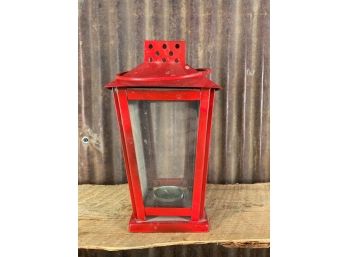 Red Tin Hanging Candle Lantern, Swing Door