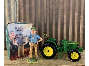 Vintage FoxFire Farm Henry & Jimmie #4 Figurine & John Deere 6420 Model Tractor