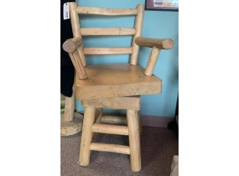 Vintage Wood Log Cabin Swivel Chair
