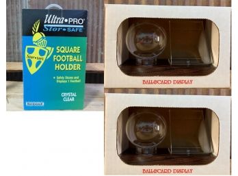 Sports Ball Clear Plexiglas Display Sets, Baseball & Football, NEW - QTY 3