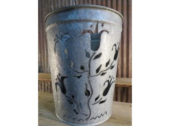 Galvanized Syrup Can, Flower Cutouts Etched Into For Outdoor Dcor, Candle
