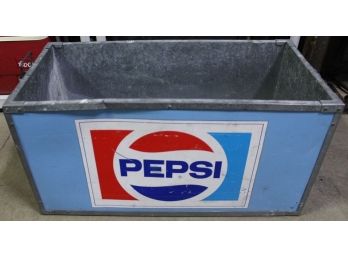 Pepsi Open Air Cooler Trough, Galvanized Inside, 1970's Logo